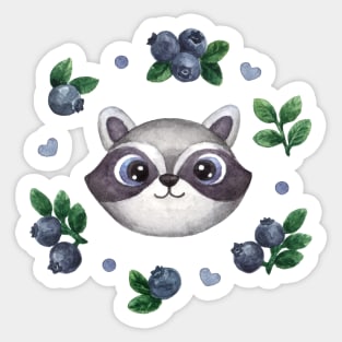 Raccoon and blueberry Sticker